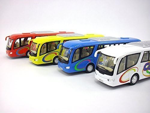 Kinsfun Pavlysh Diecast Coach Bus Set - 4 Buses, Red, Blue, White, Yellow - Pull Back & Go Action - Kid - Metal - No Batteries Required
