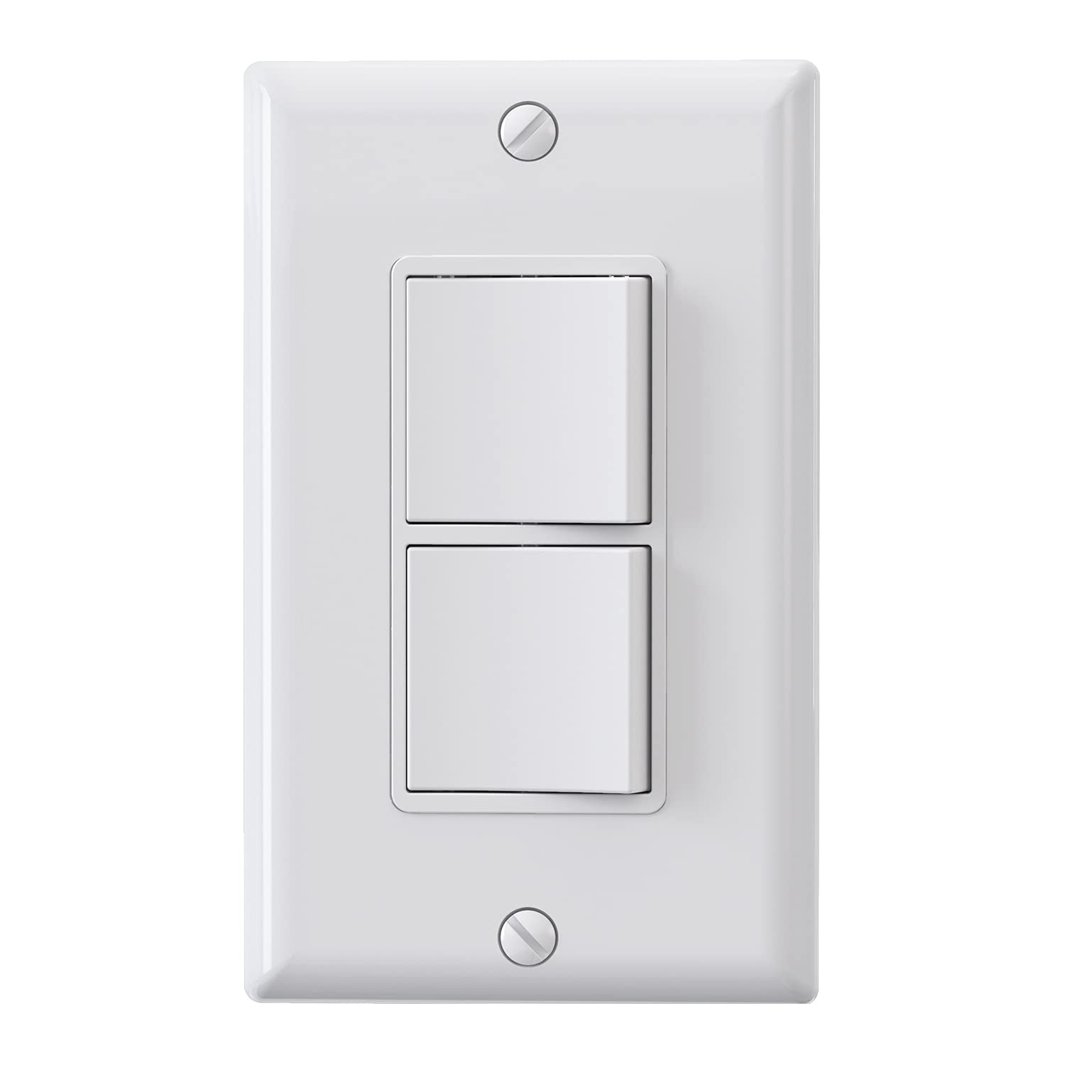 ELEGRP Decorator Double Rocker Light Switch, Two Single Pole Electrical Paddle, 15A 120V, in-Wall On/Off, Self-Grounding, Wall Plate Included, UL Listed (1 Pack, Glossy White)