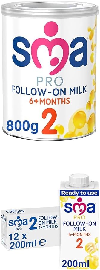 Bundle of SMA PRO Follow-on Baby Milk Powder Formula | 6-12 Months, 800g (Pack of 1) + SMA PRO Follow-on Baby Milk - 6-12 months | Ready to Use, Liquid Formula Milk 200 ml (Pack of 12)