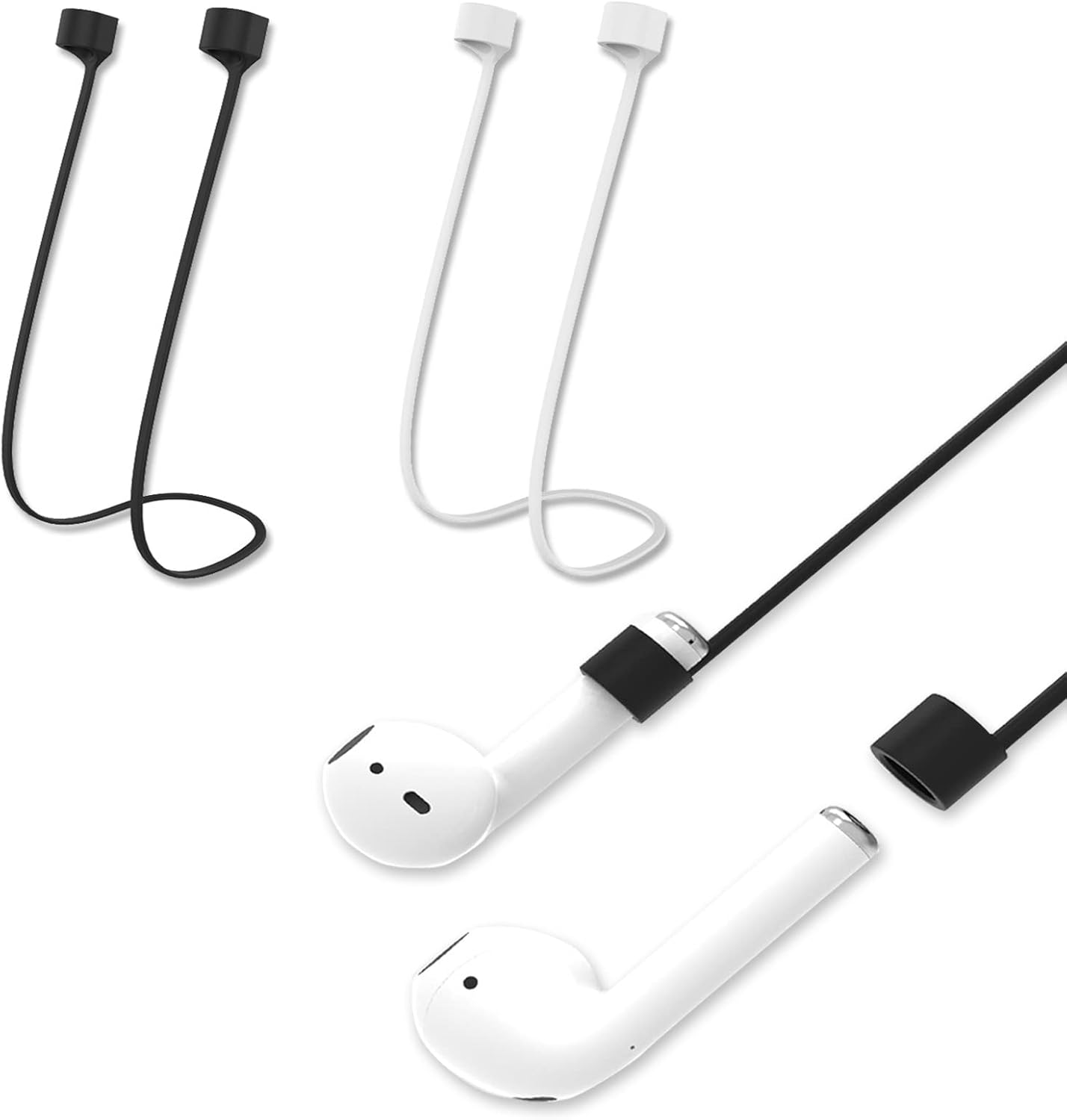 2pcs Magnetic Anti-Lost Straps Accessories Compatible with AirPods Pro/3/2/1,Sport Earbuds String Soft Running Tether Lanyard Silicone Wire Cable Connector,Neck Rope for Wireless Earphone,Black+White