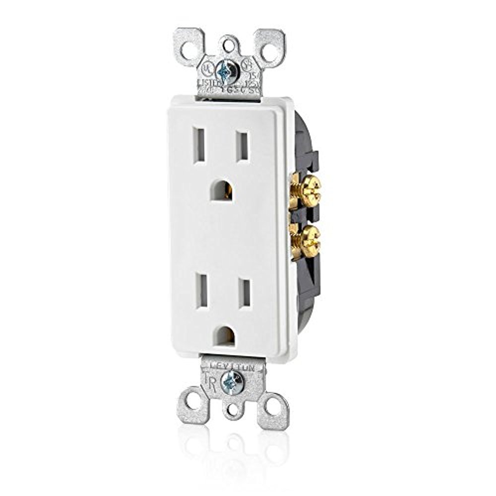 Leviton 15 Amp Decora Tamper-Resistant Duplex Electrical Wall Outlet, T5325-W, White