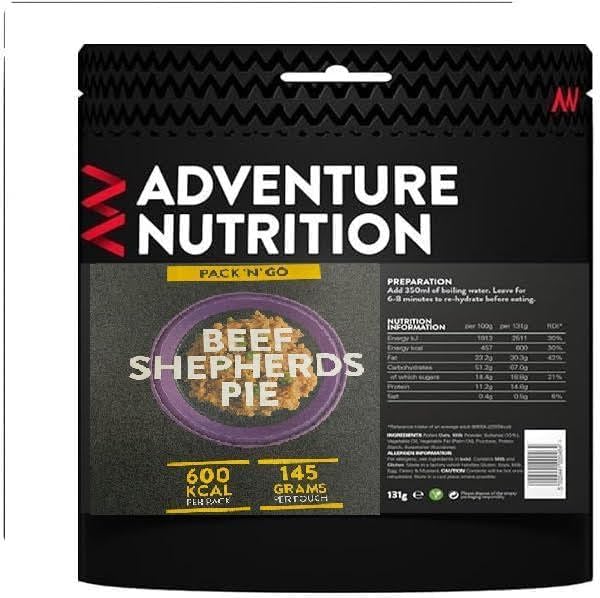 Adventure Nutrition Pack & Go 600 Kcal Freeze Dried Food Beef Shepherds Pie - Camping, Hiking, Emergency, Survival, Ready Meals, Gluten Free, Lightweight, Convenient, Nutritious