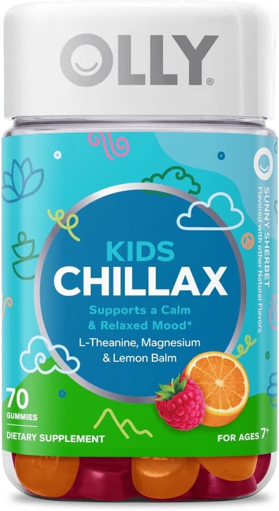 OLLY Kids Chillax Gummy, for a Calm and Relaxed Mood*, Magnesium, L-Theanine, Lemon Balm Extract, Chewable Supplement, Sherbet Flavored, 35 Day Supply - 70 Count (Packaging May Vary)