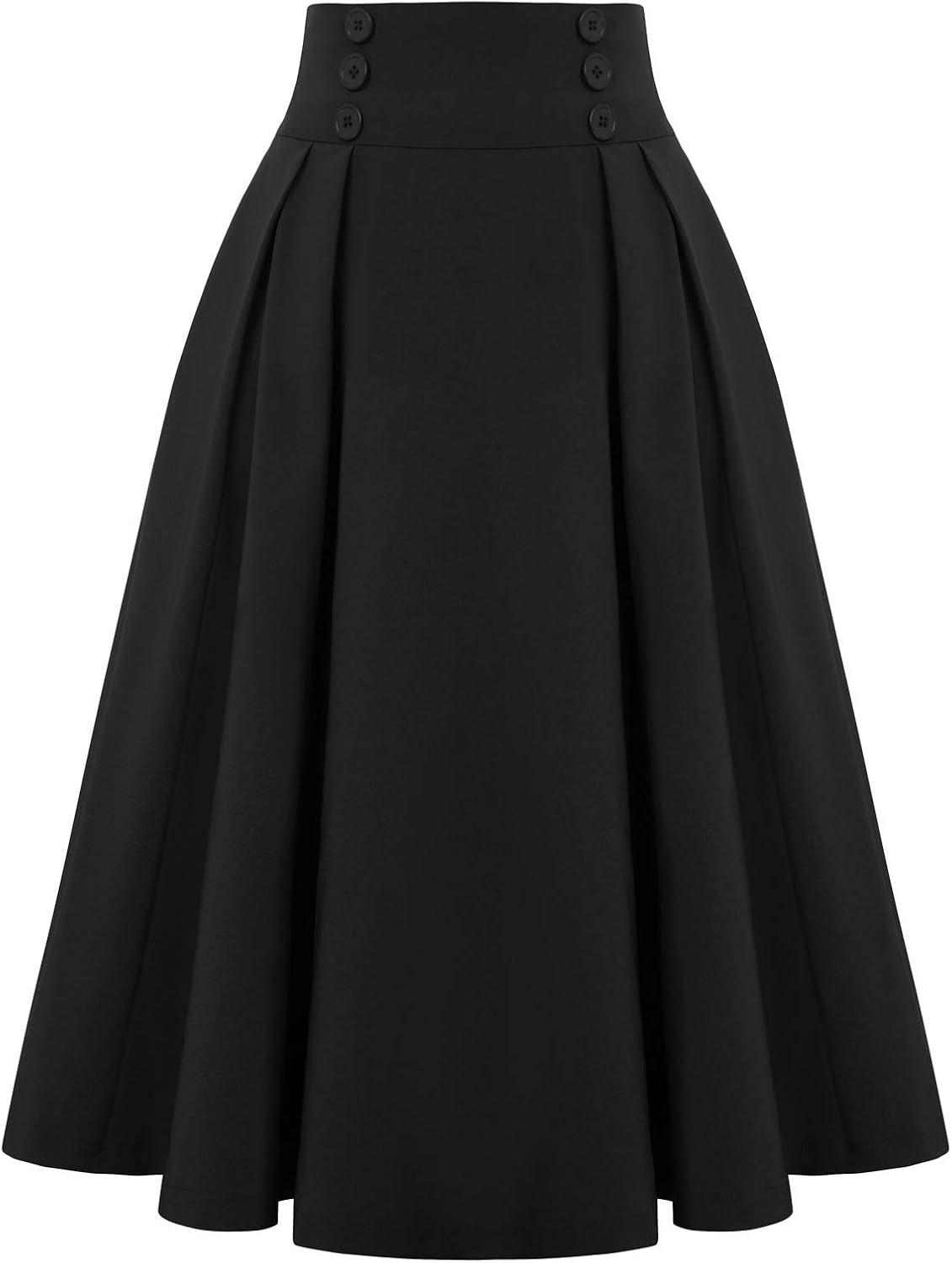 Belle Poque Women Vintage Skirt High Waist Pleated Skirt Midi A-Line Skirt with Pockets