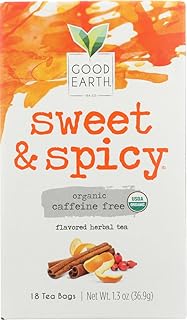 Good Earth Teas Organic Sweet and Spicy Caffeine Free Herbal ,18 Count (Pack of 4)