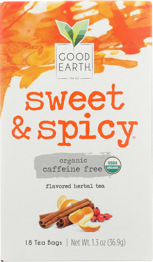 Good Earth Teas Organic Sweet and Spicy Caffeine Free Herbal ,18 Count (Pack of 4)
