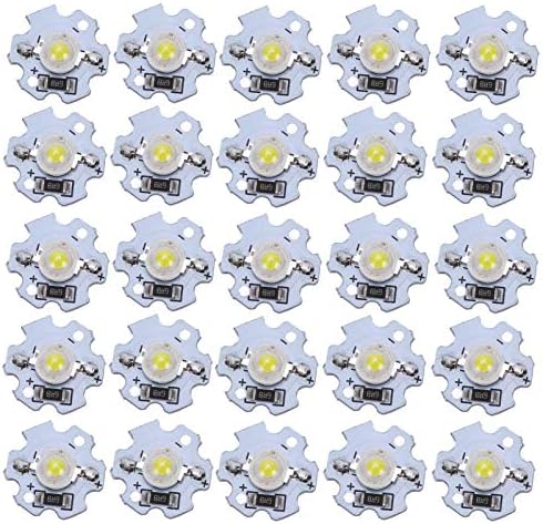 Hyuduo 1W 5V LED Chip Bulb, Light Beads 200lm Brightness High Bead Light Source Chip with Aluminum Plate for Floodlight, Pack of 25(Pure White 60006500K)