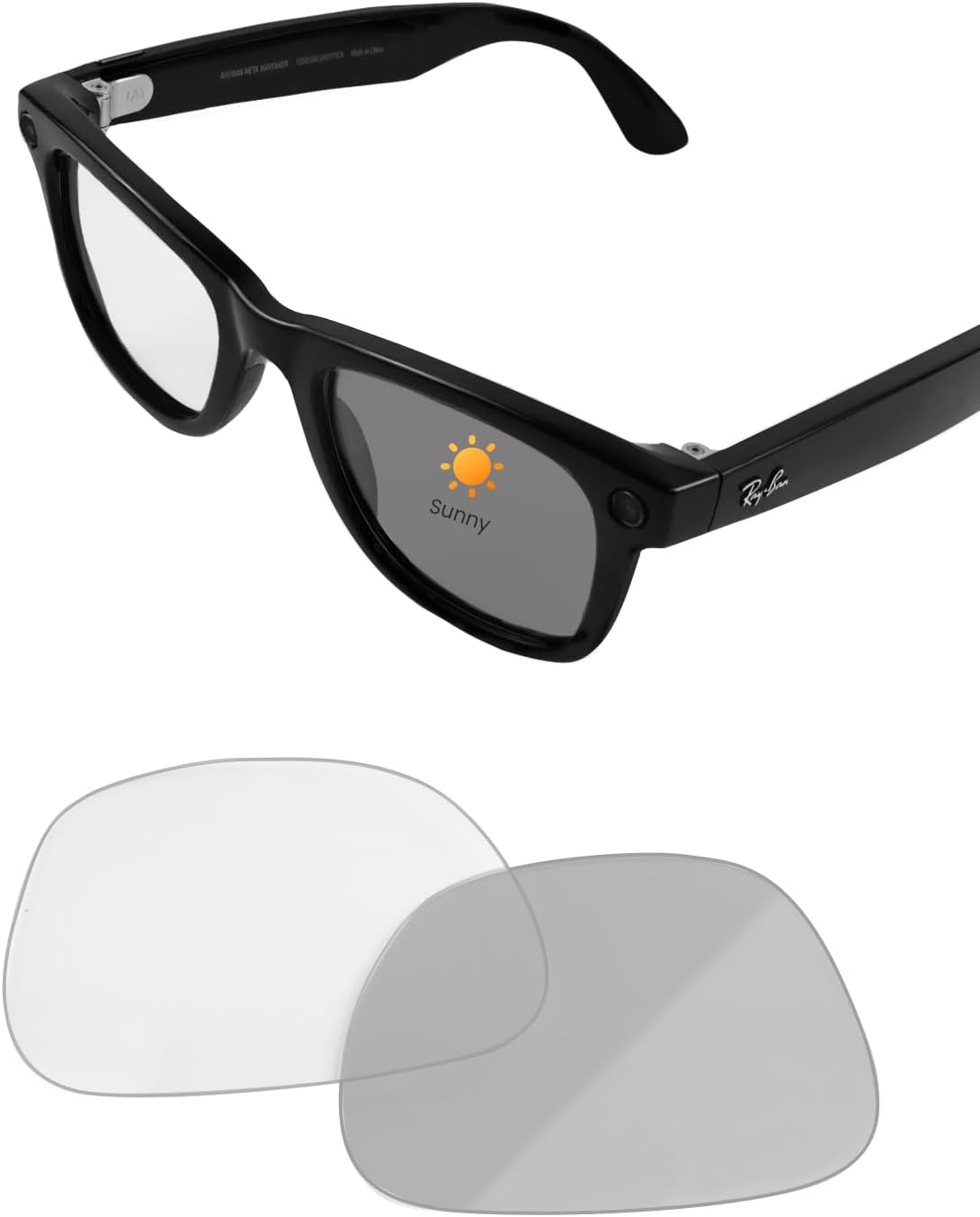 Transitions Lenses for Ray-Ban Meta Wayfarer RW4008 53mm, Clear-to-Gray Replacement Smart Eyeglass Lenses For Men & Women, Scratch-Resistant & Ultra Tough