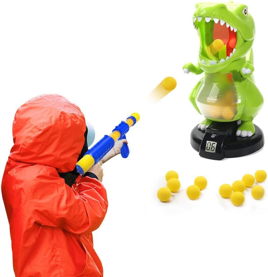 EagleStone Dinosaur Shooting Toys for Kids, Target Game with Air Pump Gun, LCD Score, Sound, 24 Foam Balls – Birthday Party Gift for Boys & Girls, Electronic Toy for Toddlers