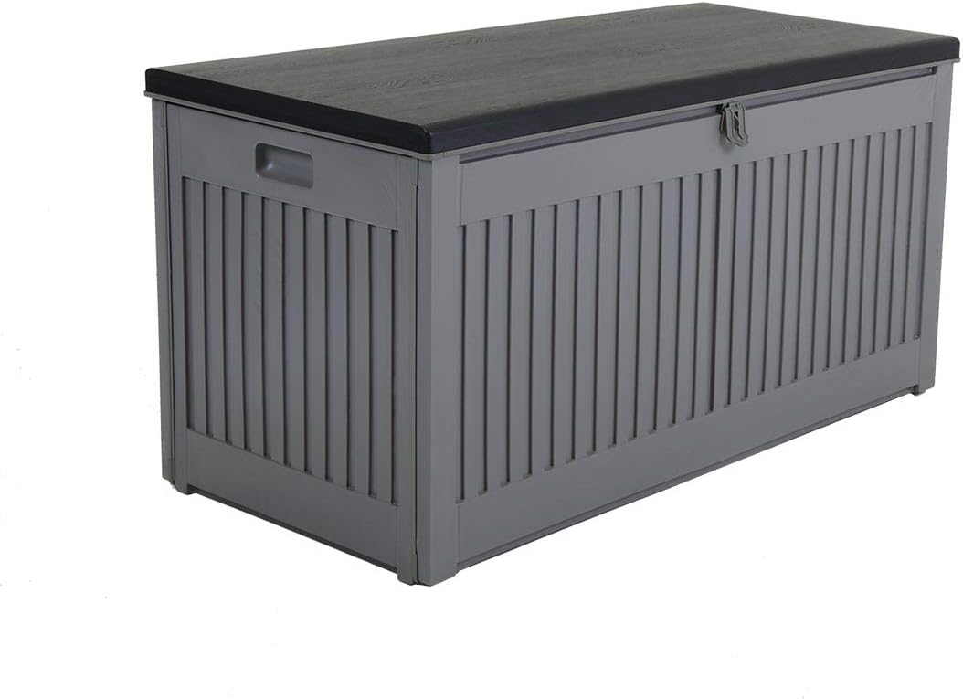 CHARLES BENTLEY, 270L, Outdoor, Garden, Plastic, Storage Box, Grey Body, Black Lid, Moulded Handles, Padlock Hasp, Sliding Lifts, PP Vacuum, Indoor, Outdoor, Steel, Storage Chest (109x54.7x51.3cm)