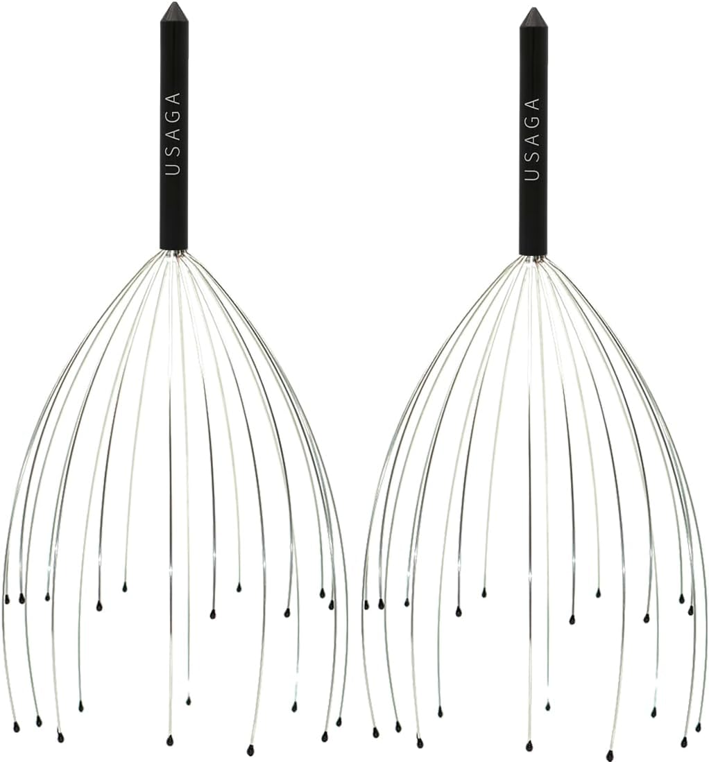 USAGA Head Massager Scalp Massager 20 Fingers Head Scratcher for Head Body Relaxing (Black & Black)