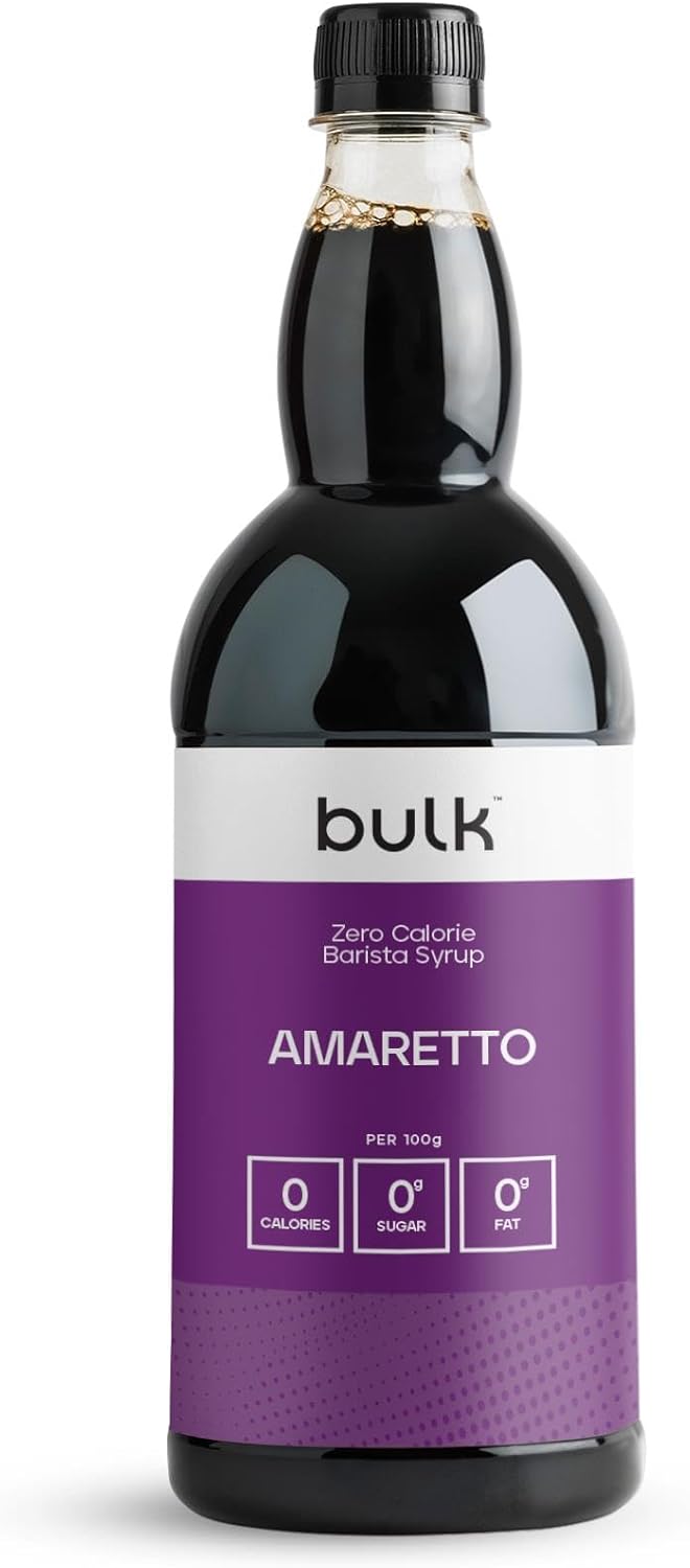 Bulk Zero Calorie Barista Syrup, Amaretto, 1 Litre, Perfect for Protein Shakes, Coffee, Tea, Desserts, Pancakes and Waffles, Vegan, No Sugar, Fat, or Calories, Packaging May Vary