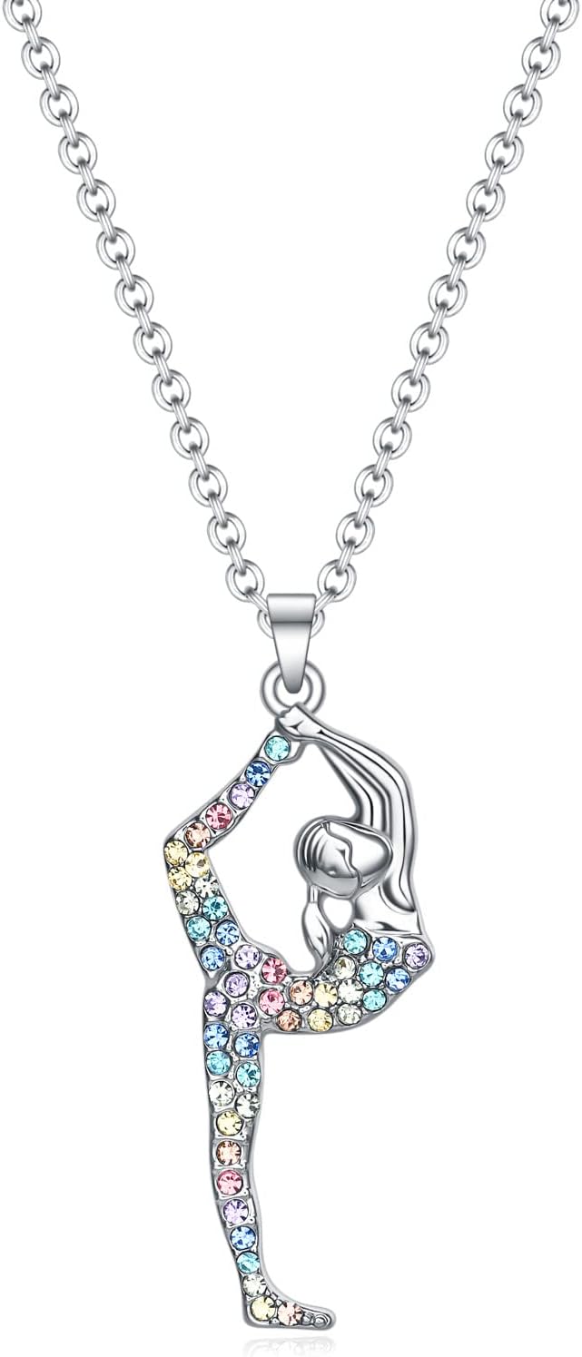 Gymnastics Gifts for Girls,Bling Rainbow Gymnast Necklace,Team USA Gymnastics Girl Jewelry Pendant,Sport Gymnastics Birthday Gifts for Girl Daugnter