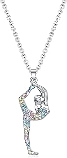 Gymnastics Gifts for Girls,Bling Rainbow Gymnast Necklace,Team USA Gymnastics Girl Jewelry Pendant,Sport Gymnastics Birthday Gifts for Girl Daugnter