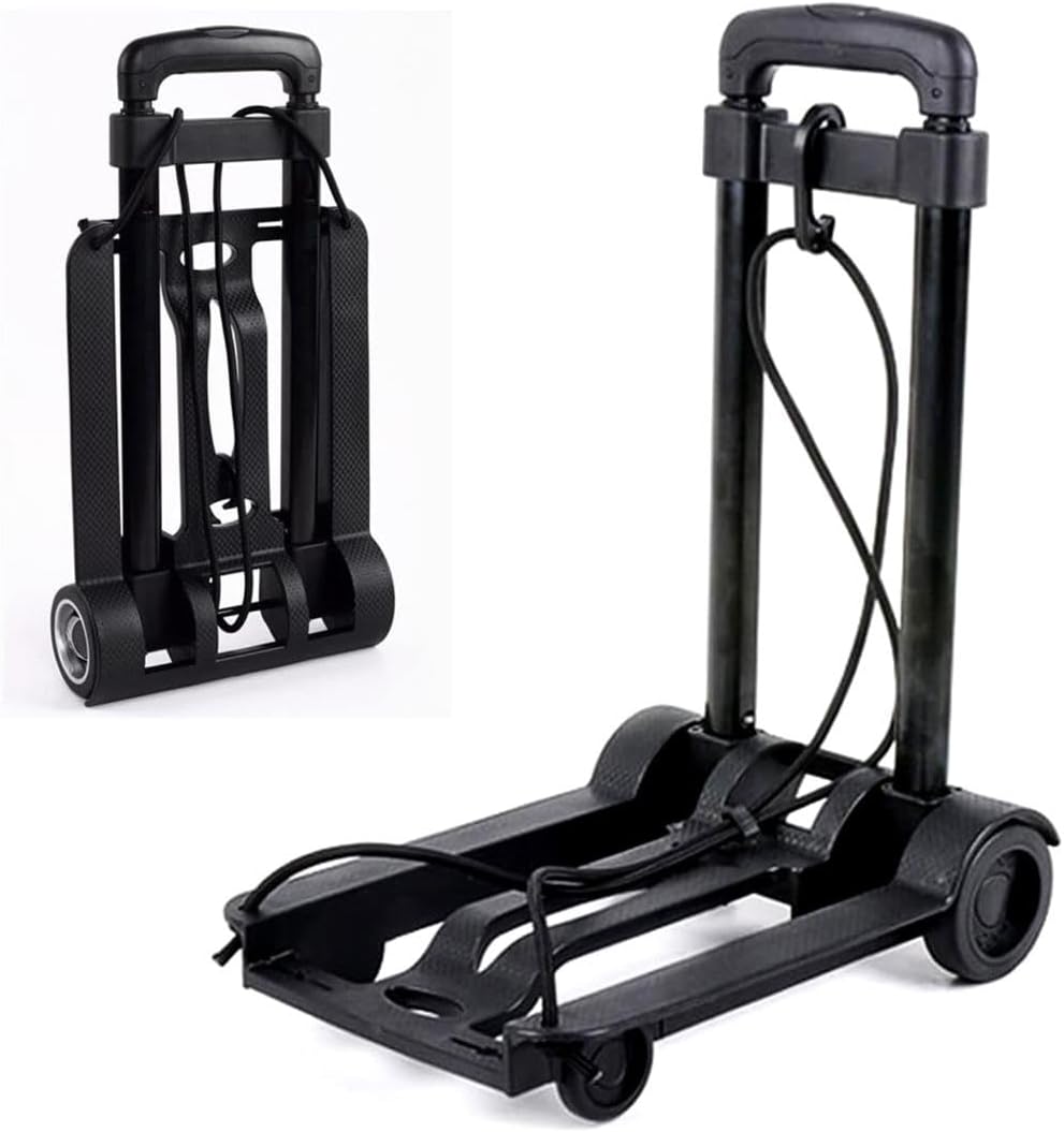 GEEZY Folding Hand Truck Trolley Heavy Duty Sack Cart Carrier Portable Lightweight Adjustable Handle Noiseless Wheels with Durable Cord Moving Luggage Office Auto Travel Warehouse 30kg