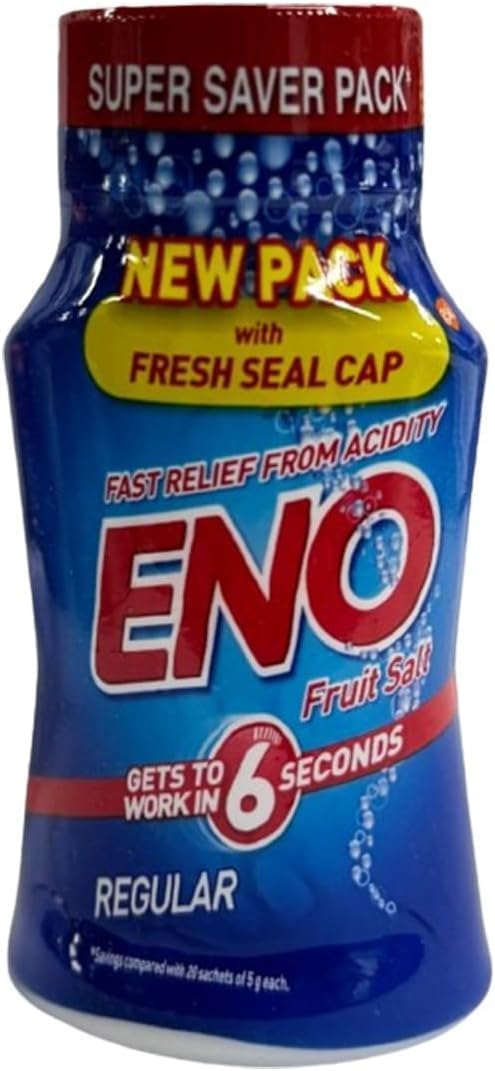 ENO Fruit Salt Regular, Fast Relief from Acidity, Fresh Seal Cap, 100g Instant Energy Packs ENO (E N O - Pack of 1)