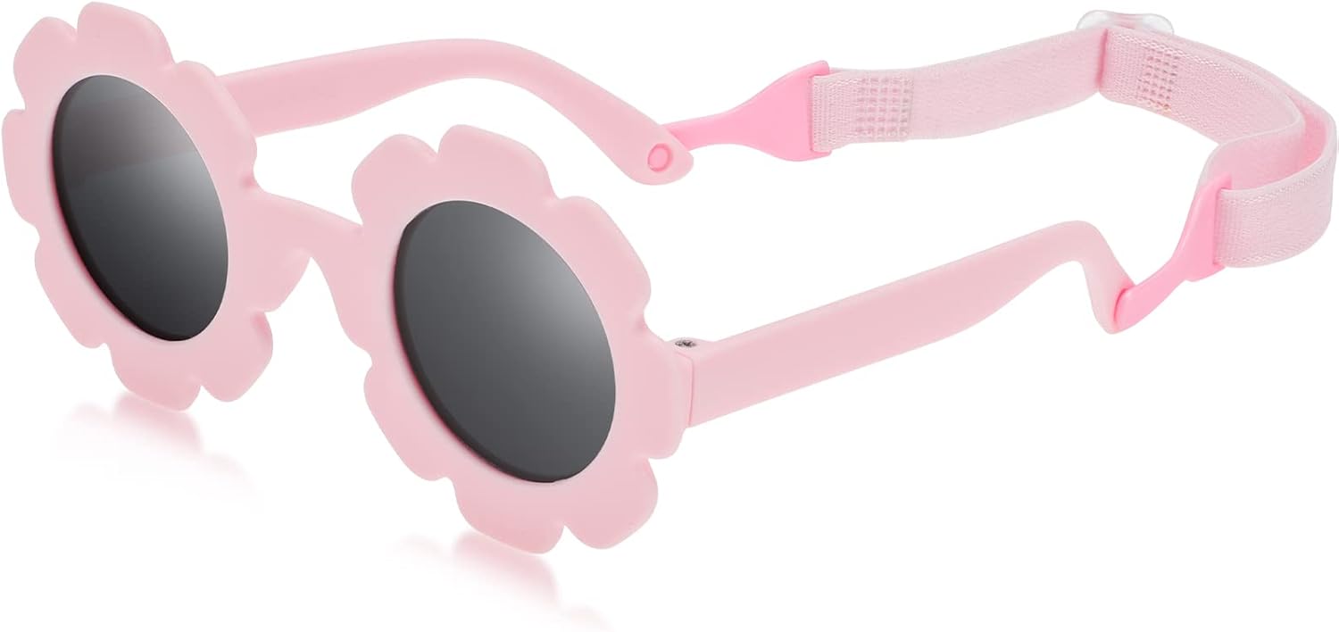 Hifot Baby Sunglasses with Strap, Cute Flower Polarized Sunglasses UV400 Protection for Infant Baby Girl Age 0-24 Months