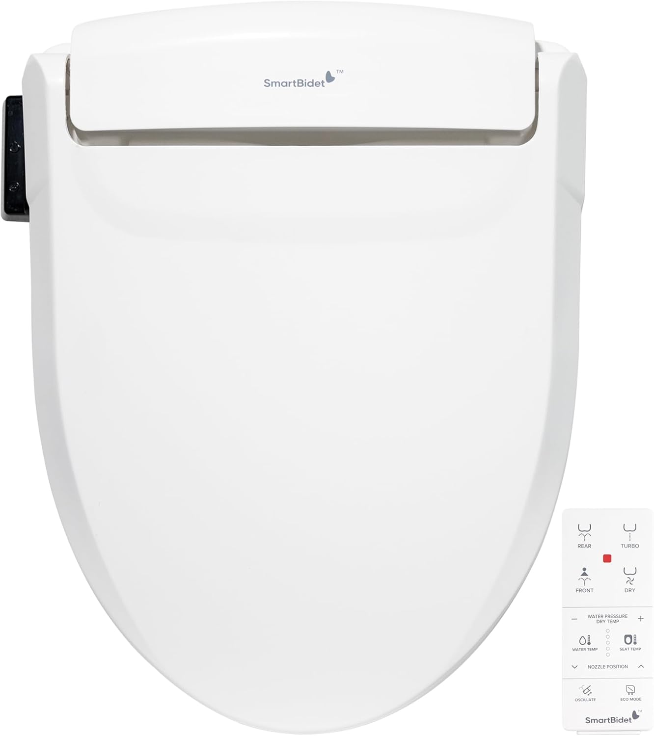 SmartBidet SB-1000WE Electric Bidet Toilet Seat with Heated Seating, Warm Air Dryer, Temperature Control Wash, and Remote Control, Elongated Seating