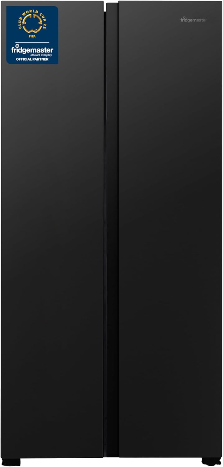 Fridgemaster MS83430EB Freestanding Slim American Side by side Door Fridge Freezer 441L, Total No Frost, Inverter compressor, Black, 83.2x178.0cm, Energy Rating E