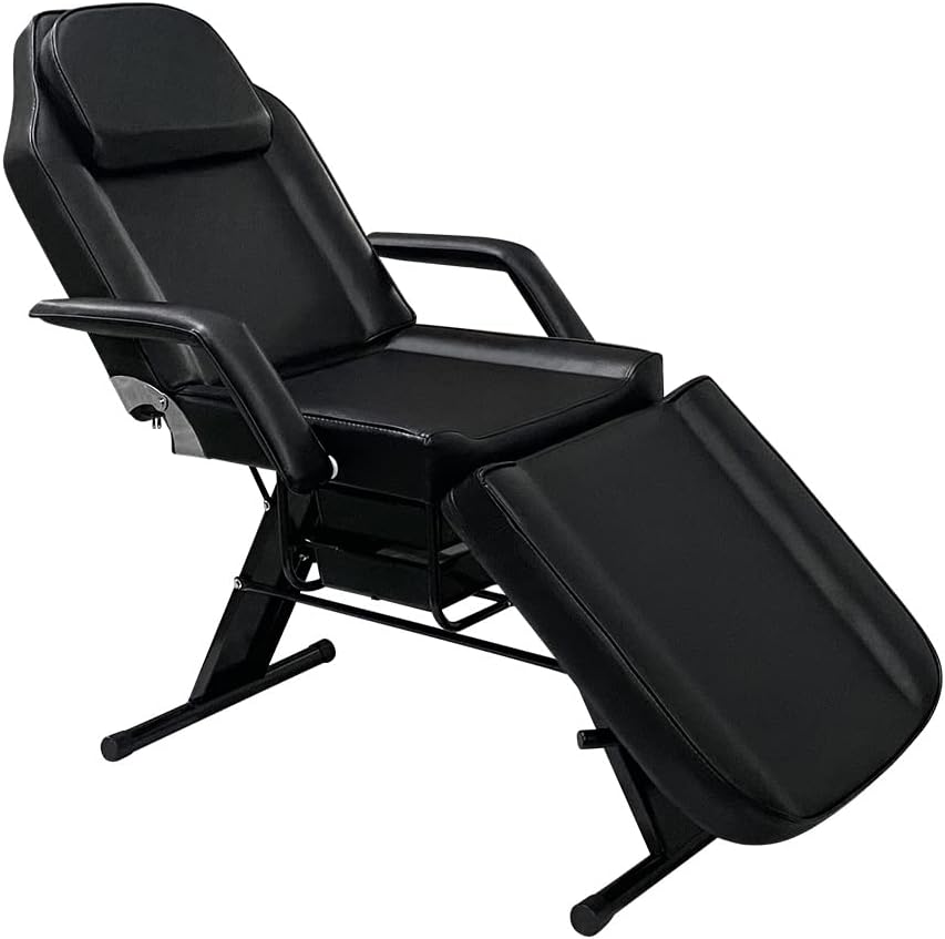 Panana Balance Massage Bed Table 3 Section Adjustable Reclining Beauty Salon Chair Tattoo Spa Facial Couch Bed with Plastic storage box (019 Black)