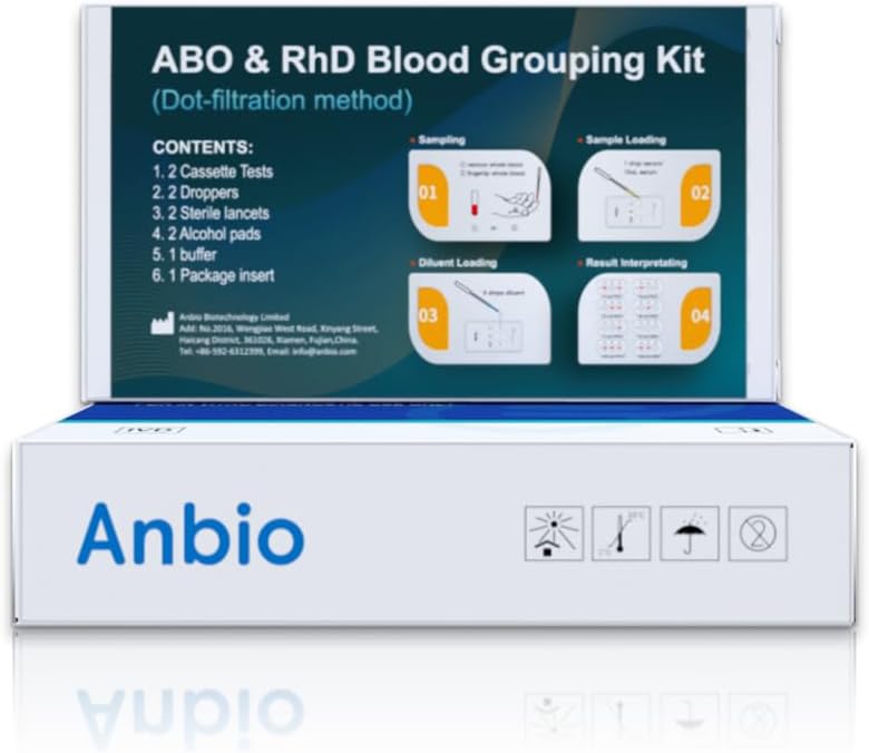 Anbio 2 x Blood Type Test Kit - Group A, B, RHD Testing - Rapid Home Tests