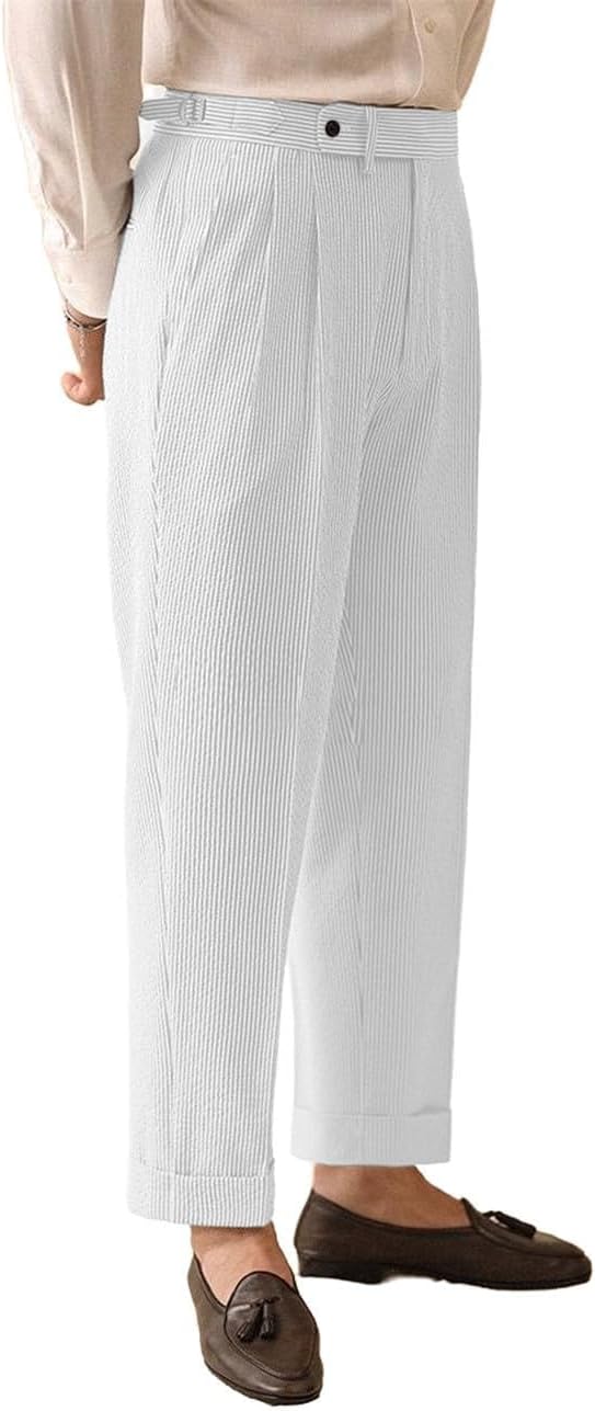 SevenBoy Men's Dress Pants Striped Seersucker Trousers Regular Fit Business Suit Pants
