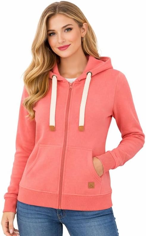 Blu Apparel Womens Zip Hoodies Extra Warm women's Zipped Hoodie Ladies Plain Hoodie Winter Warm Fleece Zip Up Sweatshirt Activewear