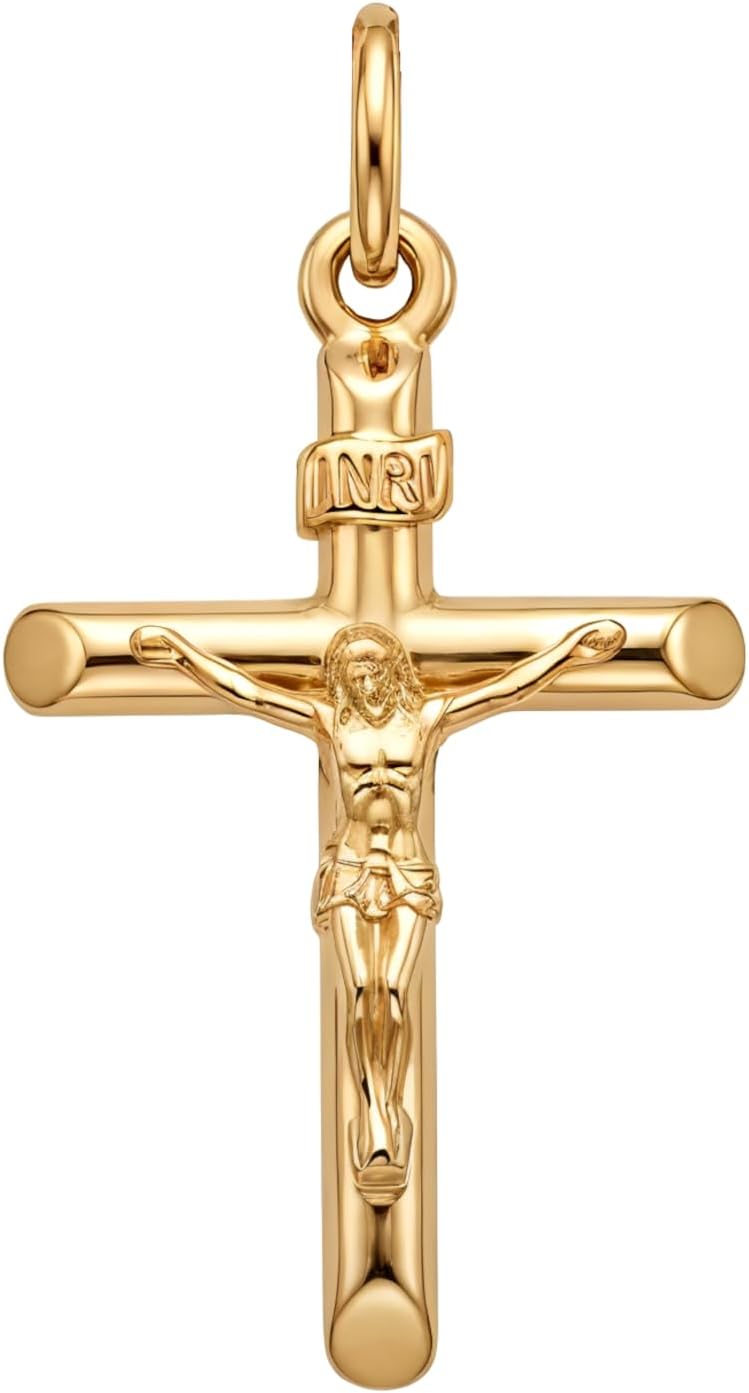 Alexander Castle Solid 9ct Gold Crucifix Necklace Pendant for Women - Cross Charm with Jewellery Gift Box - PENDANT ONLY - 26mm x 18mm