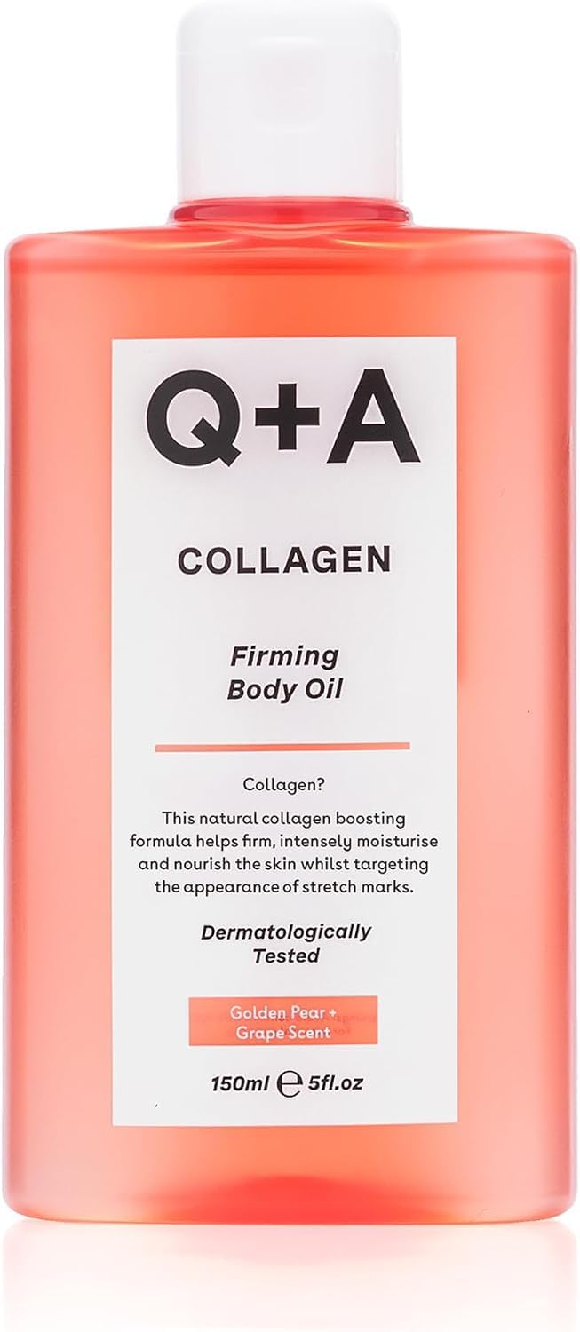 Q+A Collagen Body Oil (150ml), Nourishing Body Moisturiser with Vegetable Collagen, Immortelle Oil and Omega-9, Supports Firmness, Boosts Elasticity and Targets Stretch Marks, Vegan and Cruelty Free