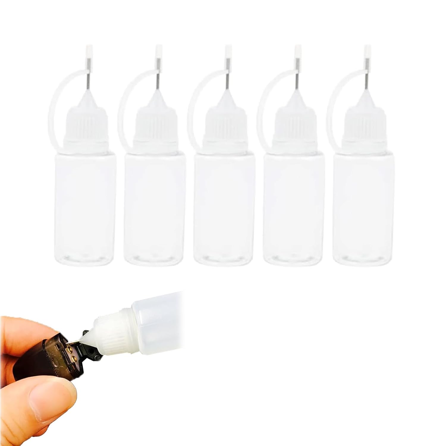 Aidi Quilling Glue Needle Tip Glue Bottle 5 PCS 10 ml Bottles Precision Tip Applicator Bottles, Liquid Dropper Filling Glue Shaker for DIY Quilling Craft, Oiler Bottle, Small Gluing Projects, White