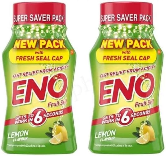 2 x 100g E-no Fruit Salt Lemon Flavour | Quick & Effective Relief from Acid Reflux, Indigestion & Acidity