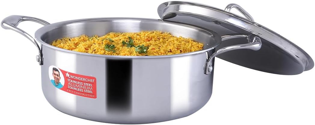 Wonderchef Nigella Tri-ply Stainless Steel 24 cm Casserole 4.8 litres 2.6mm Thickness Induction Base Compatible with All cooktops Riveted Cool-Touch Handle 10 Year Warranty4.8 LitresSilver