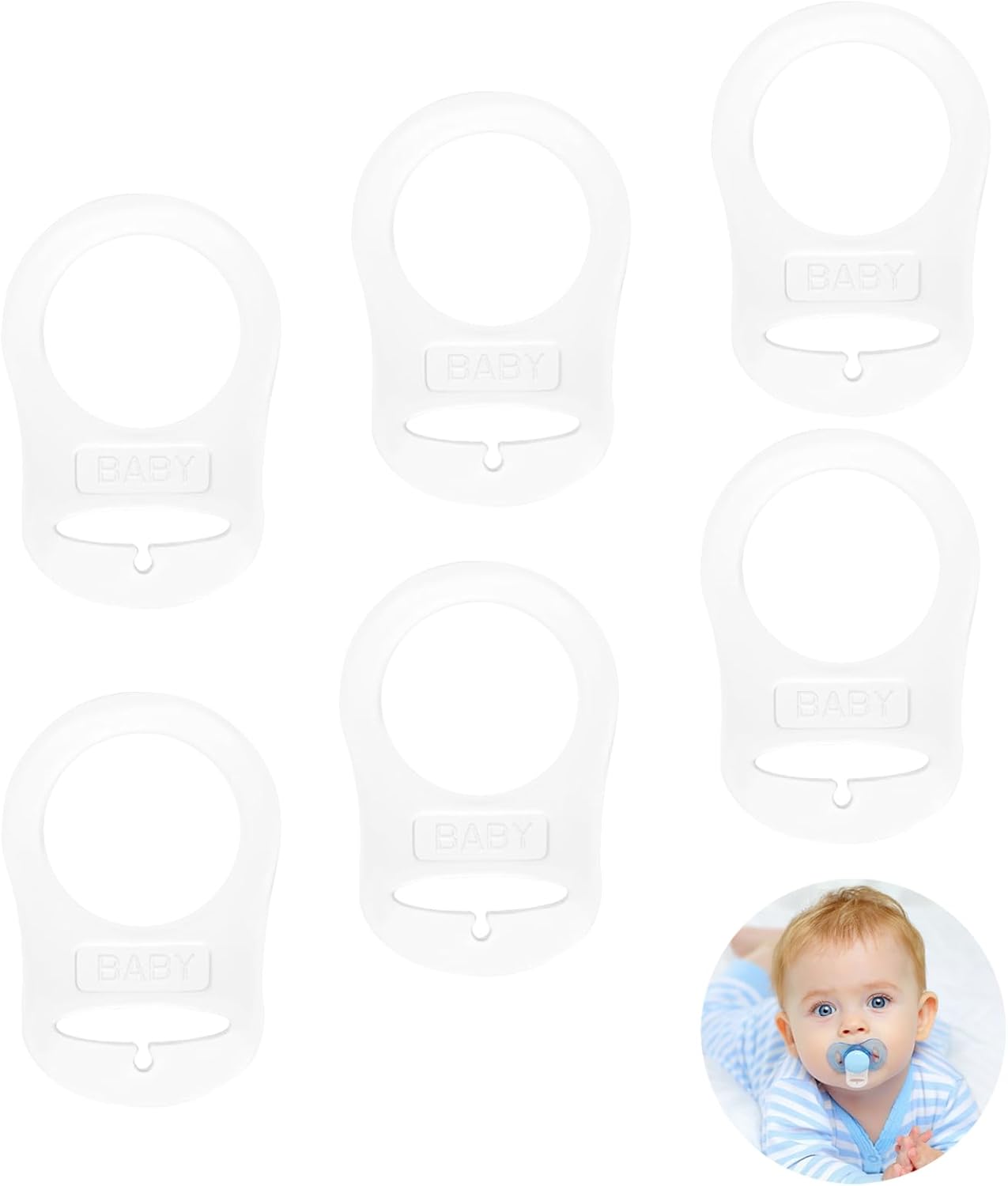 Silicone Baby Dummy Adapter, 6 Pcs Silicone Dummy Clips, Baby Pacifier Ring Holder Clip Adapter for Button-Style Pacifier (Transparent)
