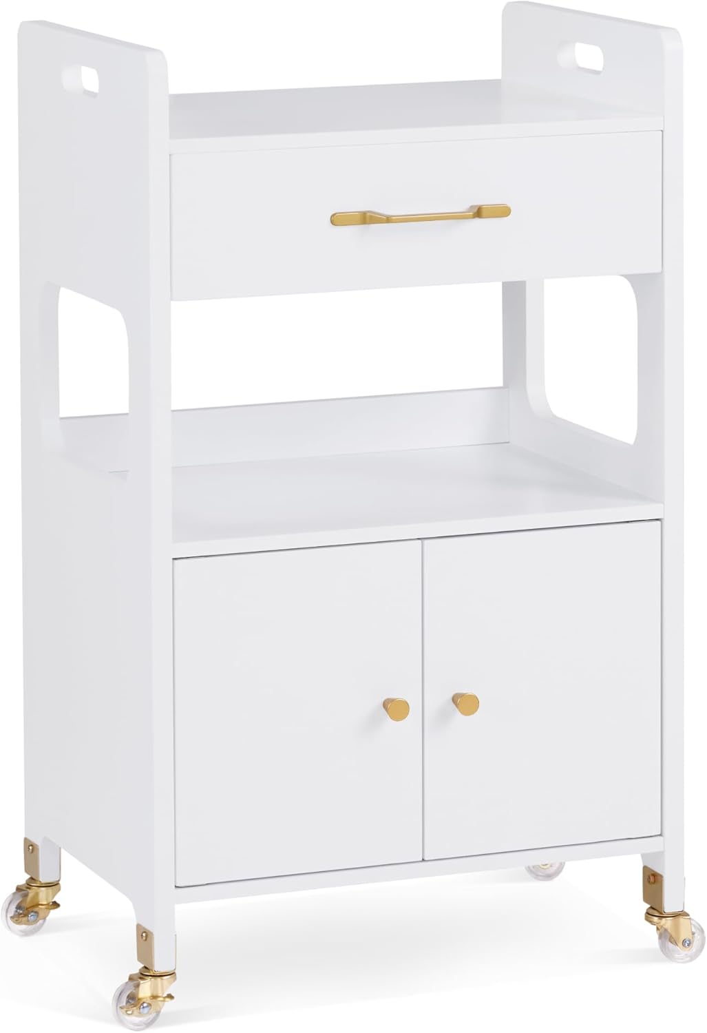 BarberPub Hair Salon Rolling Trolley for Storage, Barber Cart with Cabinet & Lockable Wheels, Beauty Spa Utility Styling Tools Organizer 2494 (White)