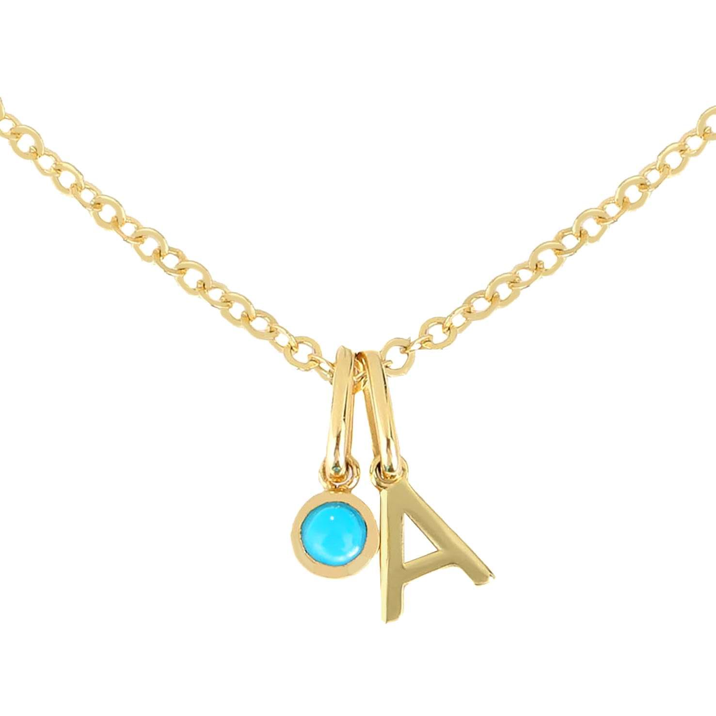 14k Gold Letter Birthstone Charm Necklace/Plain Gold Letter Pendant/Diamond Letter Pendant/Personalized Letter Necklace/Customized Dainty Gold Letter Necklace Gift for Women