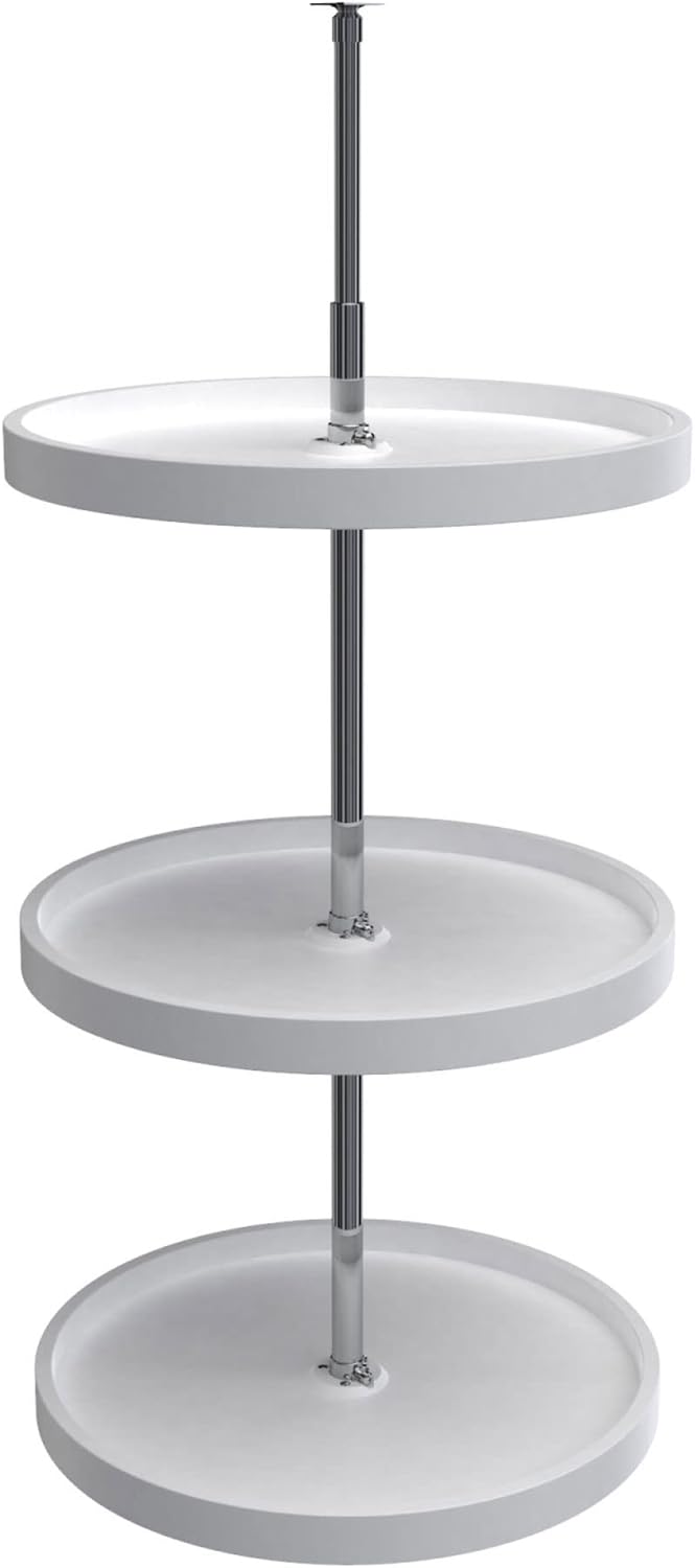 Rev-A-Shelf 20 Inch 3 Tier Full Circle Lazy Susan for H Corner Kitchen Cabinets, Large Plastic Home Storage Rotating Shelves, White, 6013-20-11-526