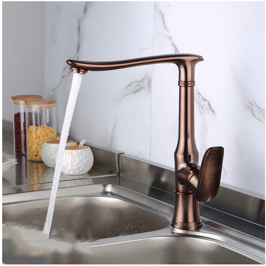 Kitchen Faucet with Hot and Cold Water 360 176; Rotation Brass Kitchen Sink Faucet Single Hole Single Handle Deck Mounted Kitchen Sink Mixer Tap,Black Bronze(Rose Gold)