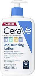 CeraVe Baby Lotion, Gentle Baby Skin Care with Ceramides, Niacinamide & Vitamin E, Fragrance, Paraben, Dye & Phthalates Free, Lightweight Moisturizer, 16 Ounce
