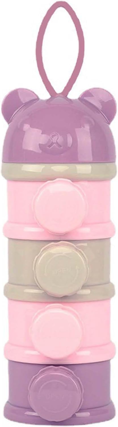 Tbczvx Milk Formula Powder Pots, Pink Portable 4-Layer Storage Container, Baby Food & Snack Dispenser, Small, Playful & Functional