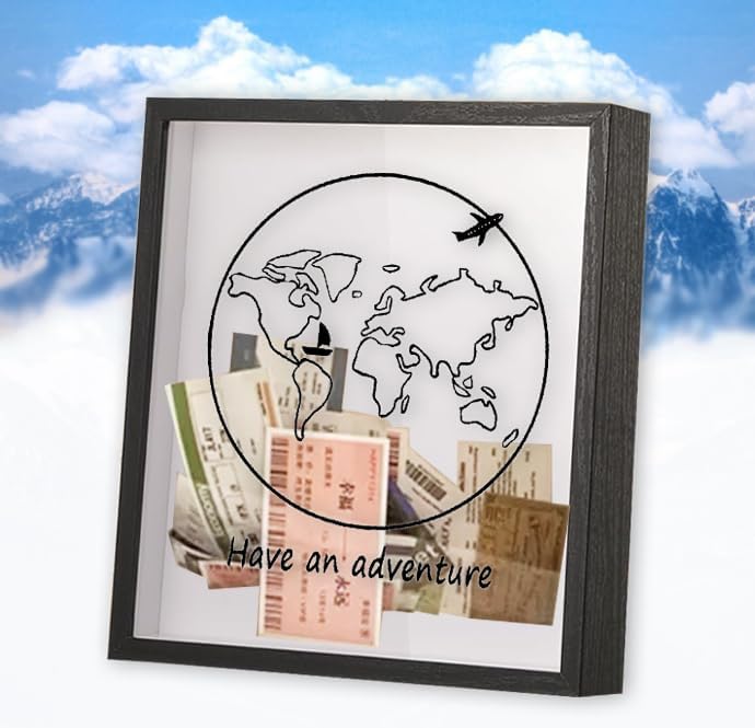 Sowoxdme Adventure Travel Shadow Box with Slot, 12 In Adventure Archive Box with Slot, Large Shadow Boxes Display Cases for Memories, Shadowbox Picture Frame for Wedding, Tickets (Black)