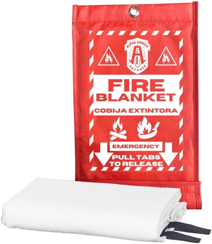 Fire Blanket: Home & Kitchen Fire Extinguisher, Emergency Fireproof Safety Blanket for Camping, Car, Office, 100% Fiberglass, Flame Retardant, Prepared Hero, Thermal, Kit (1 Pack)