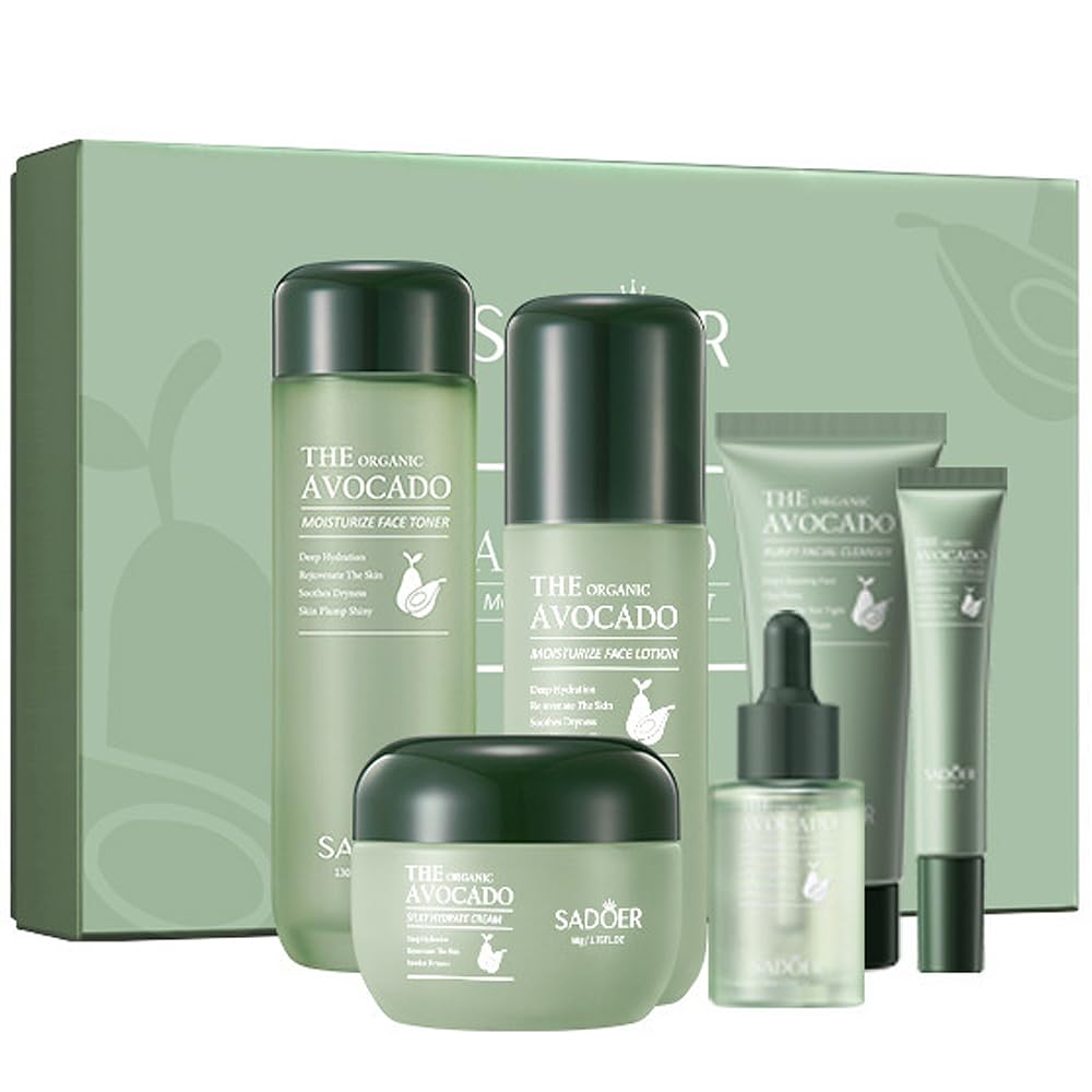 Avocado Skincare Sets, 6pcs Skin Care Gift Set with Lip Balm, Toner, Lotion, Face Serum, Eye Cream For Hydrating Skin, Anti-Aging Skin For Women Teen Girls (Extra Large, 6, Count)