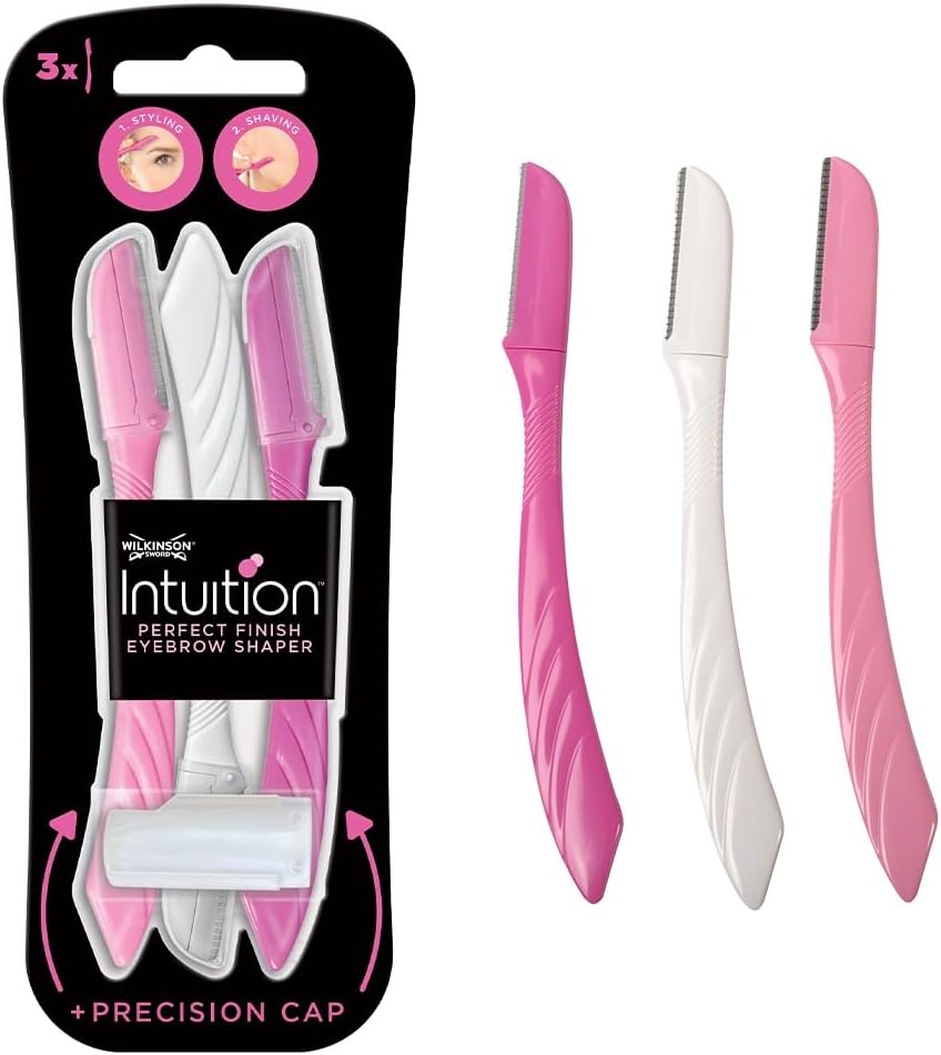Wilkinson Sword Intuition Eyebrow Shaper for Women, Pack of 3 Disposable Razors, Exfoliating Dermaplaning Tool, Facial Hair Remover & Trimmer