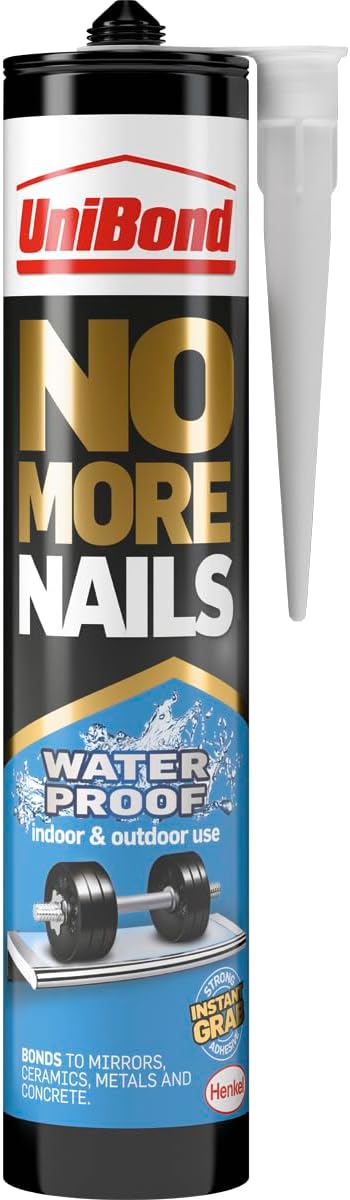 UniBond No More Nails Waterproof, Heavy-Duty Mounting Adhesive, Strong Glue for Mirrors, Wood, Ceramic, Metal etc., No Nails Instant Grab Adhesive Indoor & Outdoor, 1 x 450g Cartridge