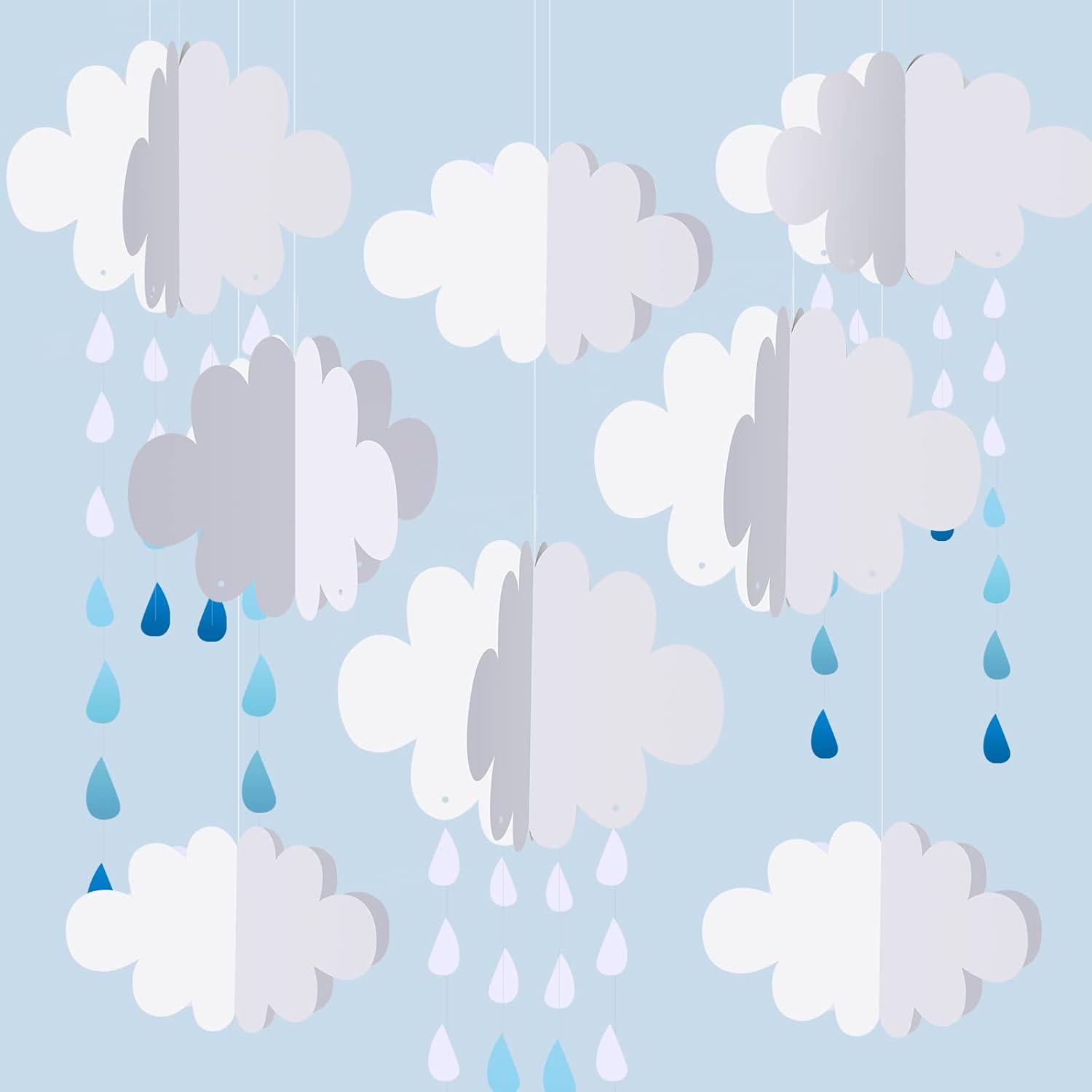 20 Pcs 3D Cloud Hanging Decorations Paper Artificial Clouds and Raindrop Props Ceiling Decor Ornaments for Ceiling DIY Wedding Party Room