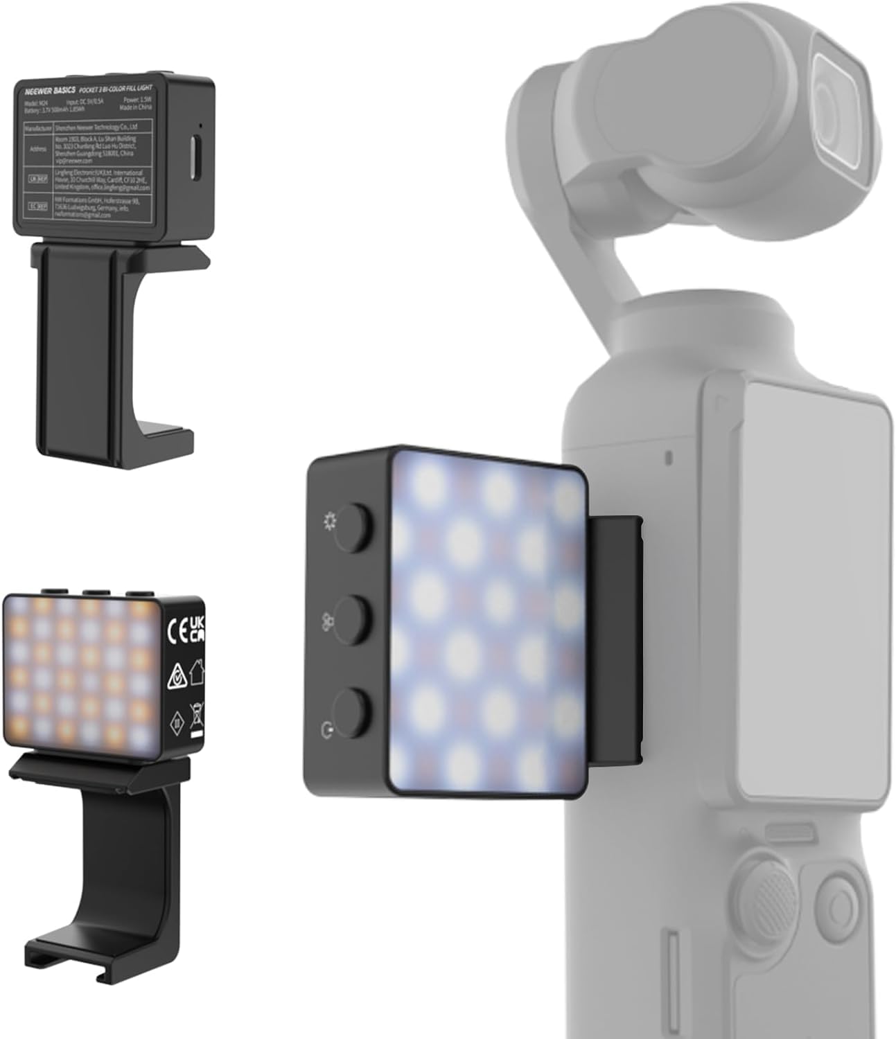 NEEWER Basics Bi Color Magnetic Camera Auxiliary Light Compatible with DJI OSMO Pocket 4 & 3, 1.5W Rechargeable Plastic Mini LED Fill Light Attachment for TikTok Vlog Selfie Video Recording, M24