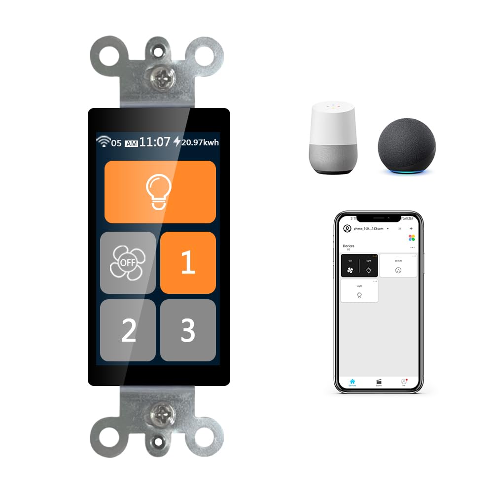 LANBON L9-HF LCD Smart Ceiling Fan & Light Switch, Customized 3 Speed Glass Touch Fan Wall Control Switch Works w/Alexa & Google Home, 2.4G Wi-Fi Only, Single Pole, Neutral Wire Required