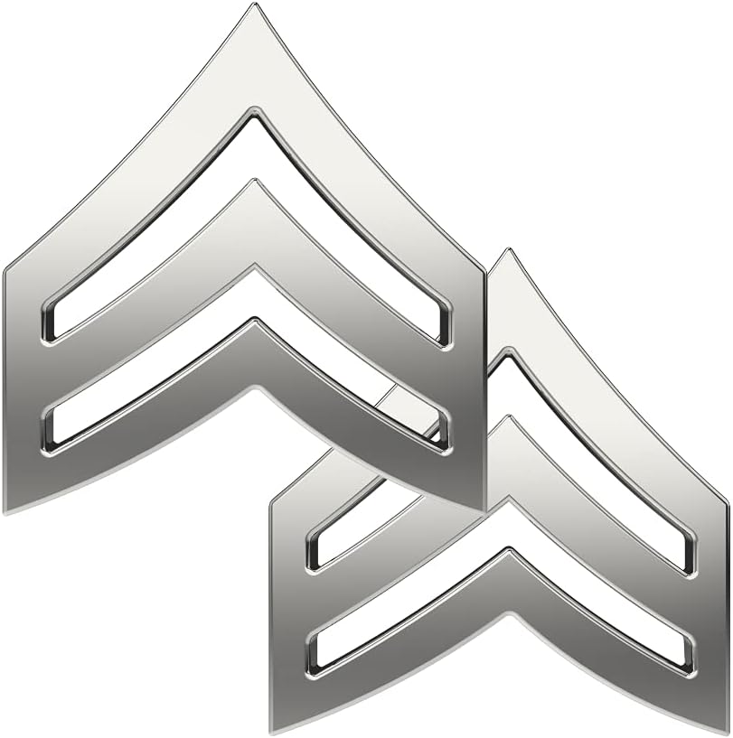 Sergeant Chevrons Collar Brass Pins -Set of Two Rank Insignia Police Military Uniform Pins. Choose between gold, silver, and matt black.