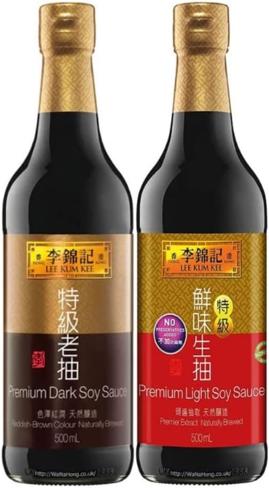 Lee Kum Kee Premium Light Soy Sauce 500mL x1 & Dark Soy Sauce 500mL x1 [2 Bottles Bundle], by WaNaHong
