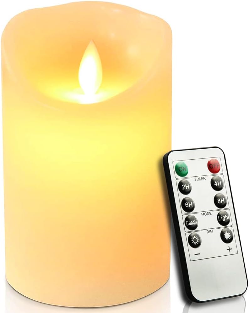 NICEME Everlasting Flameless Candle with Remote Timer Single Battery Operated Fake Wax Candle with Dancing Wick Realistic LED Candle Flame for Table Centerpiece Holiday Decoration, D3.2” X H5”
